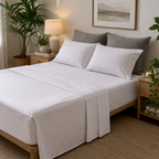 Soft Aura 400 thread count cotton sateen bed sheets in white with smooth luxury finish